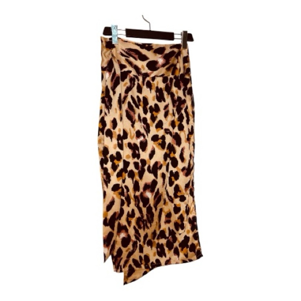 Never Fully Dressed Jasper Brown Leopard Print Wrap Midi Skirt Size Small - Picture 2 of 6